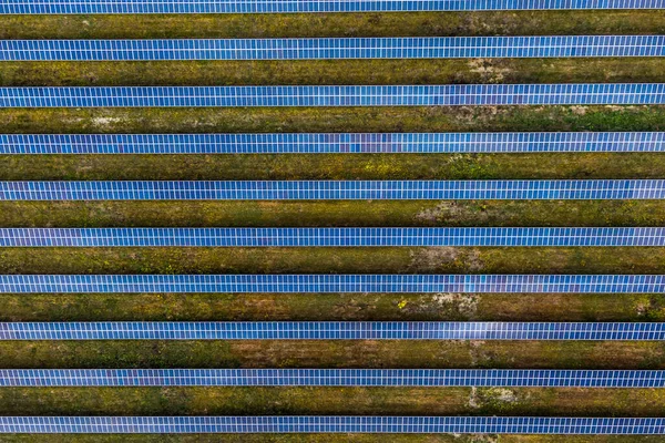 Solarkraftwerk Sonnenkollektoren Photovoltaik Alternative Stromquellen Nachhaltiges Ressourcenkonzept Ansicht Von Oben — Stockfoto