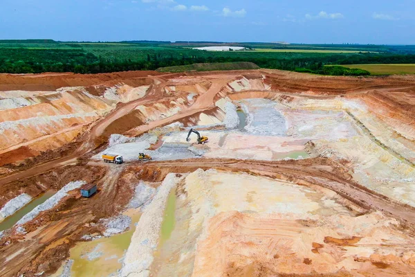 Blauwe Klei Mijnbouw Proces Een Groeve Een Drone Foto Vanuit — Stockfoto