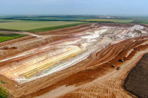 Kleigroeve Klei Mijnbouwproces Panoramische Antenne Drone View — Stockfoto