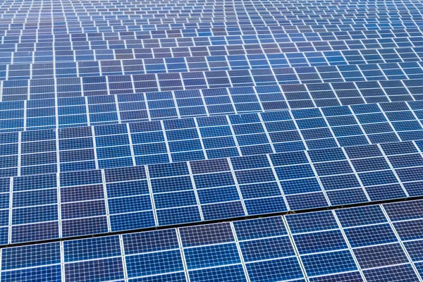 Anlage Blauer Sonnenkollektoren Schuss Auf Drohne Solarpaneele Einem Solarpark Zur — Stockfoto