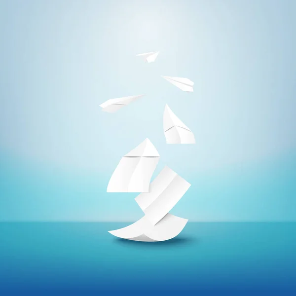 Kreatív Papír Grafikát Fehér Origami Papír Repülő Papír Művészet Képzelet — Stock Vector