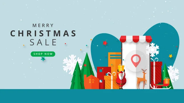Feliz Natal Feliz Ano Novo Inverno Line Site Aplicativo Móvel —  Vetores de Stock
