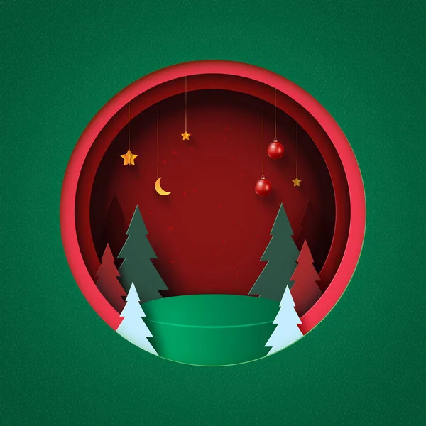 Feliz Natal Feliz Ano Novo Background Green Pódio Círculo Vermelho — Vetor de Stock