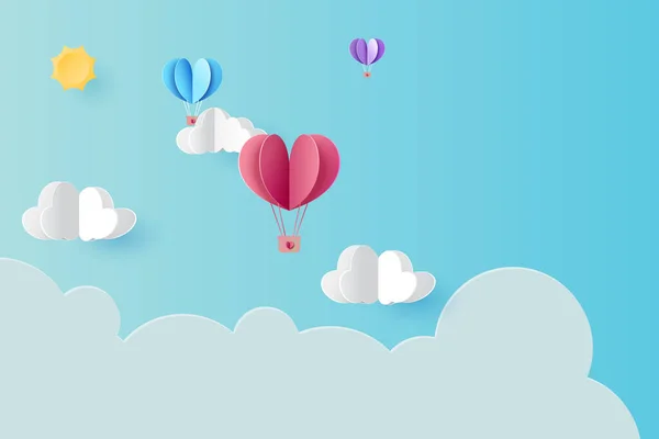 Koncepcja Miłości Balonami Gorące Powietrze Unoszącymi Się Błękitnym Tle Nieba — Wektor stockowy