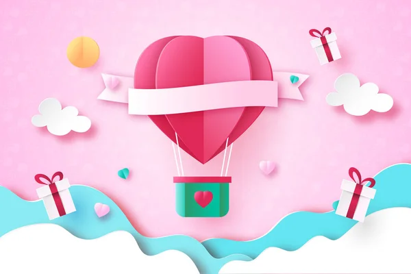 Paper Art Stil Der Liebe Herz Und Valentinstag Grußkarte Vorlage — Stockvektor