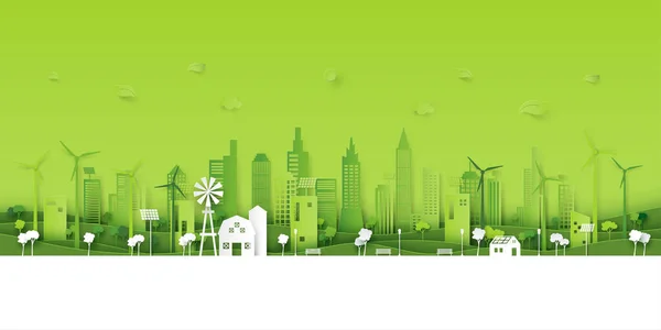 Zielone Eko Miasto Tle Naturalnym Ekologia Zasoby Ochrony Środowiska Koncepcja — Wektor stockowy