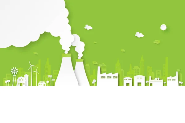 Przemysł Ekologiczny Czysta Energia Ekologicznym Tle Miejskim Papier Sztuka Ekologii — Wektor stockowy