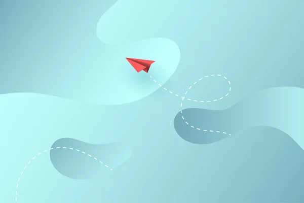 Rött Papper Flygplan Som Flyger Blå Himlen Begreppet Företag Landning — Stock vektor