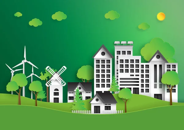 Eco Zelené Město Zachraňte Svět Životní Prostředí Příroda Městské Krajiny — Stockový vektor