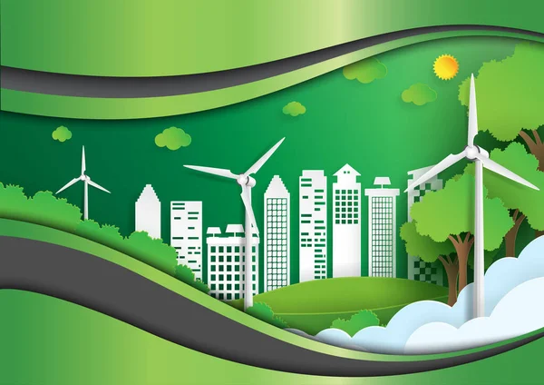 Eco Friendly Green City Environment Conservation Concept Nature Urban Landscape — Stock Vector