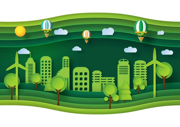 Zelená Ekologická Města Ušetřit Energetický Koncept Design Nature Krajina Životní — Stockový vektor