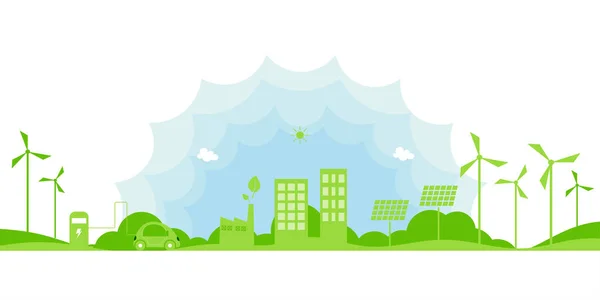 Ekologická Koncepce Alternativní Obnovitelné Energie Elektrické Auto Zelené Eko Město — Stockový vektor