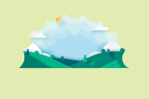 Green Nature Landscape Scenery Banner Background Paper Art Style Vector — Stock Vector