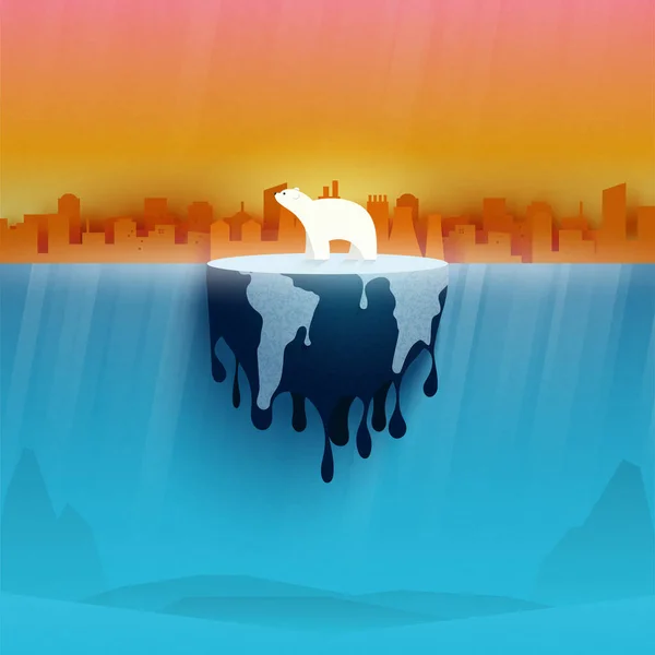 Urso Polar Derretimento Terra Mudança Climática Conceito Aquecimento Global Aumento — Vetor de Stock