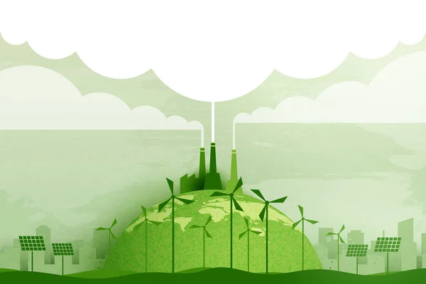 Industrie Verte Énergies Renouvelables Alternatives Paysage Urbain Écologique Vert Art — Image vectorielle