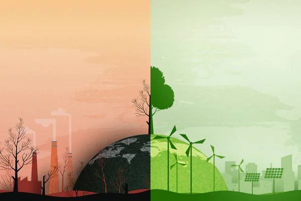 Küresel Isınma Iklim Değişikliği Kavramı Kirli Yeşil Çevre Arka Planının — Stok Vektör