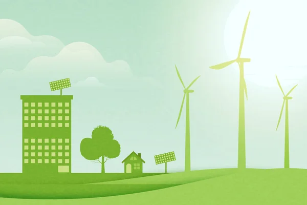 Grüne Öko Stadt Auf Naturlandschaft Hintergrund Nachhaltige Energie Für Umwelt — Stockvektor