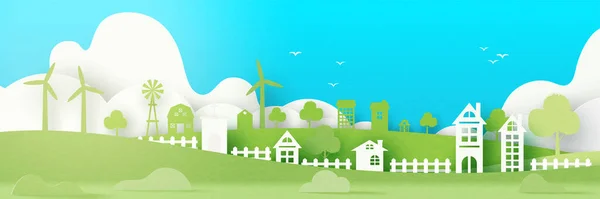 Green Eco Friendly Energy Concept Design Urban Countryside City Village — Vetor de Stock