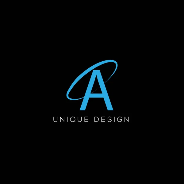 ユニークな青の色の形に黒の背景を持つ文字のロゴデザイン — ストック写真