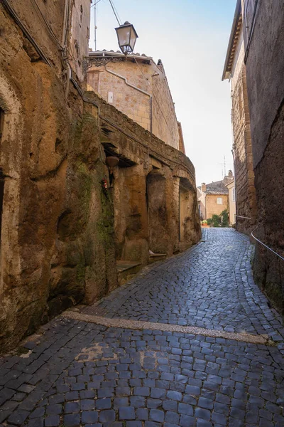 Narrow Cobbled Street Medieval Town Calcata Vecchia Italy — Stock Photo, Image