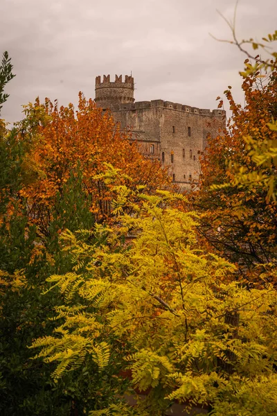 Bright Autumn View Yellow Orange Trees Medieval Town Nazzano Lazio — Stock Photo, Image