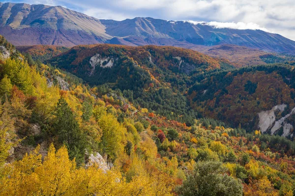 Couleurs Vives Milieu Automne Dans Les Montagnes Des Abruzzes Italie — Photo