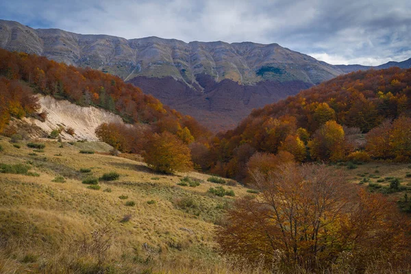 Couleurs Vives Milieu Automne Dans Les Montagnes Des Abruzzes Italie — Photo