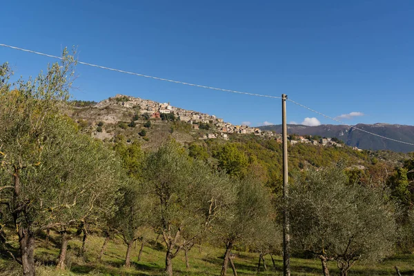 Vista Montaña Del Borgo Canterano Medieval Abruzzo Italia — Foto de Stock