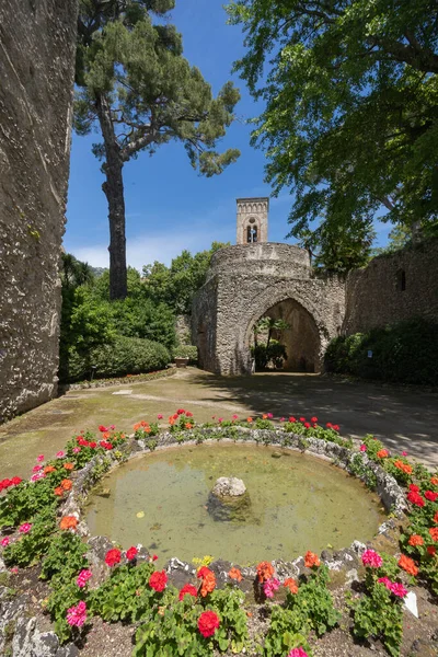 Flower Bed Pond Ancient Stone Ruins Amalfi Coast Campania Italy — Stock Photo, Image