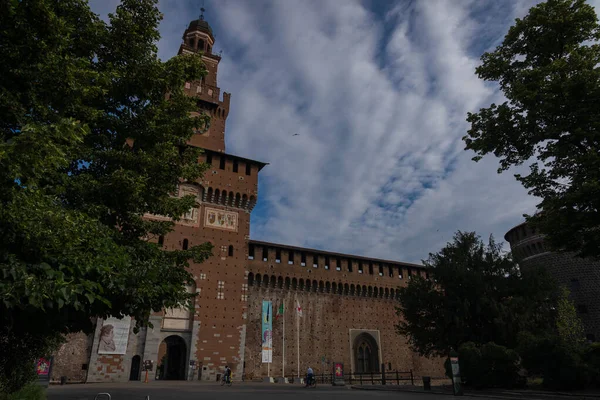 Milano Italia Luglio 2021 Veduta Laterale Del Castello Sforzesco Milano — Foto Stock