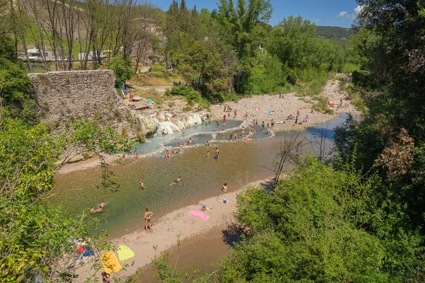 Bagni Petriolo Italien Mai 2021 Badegäste Becken Der Thermalquelle Bagni — Stockfoto