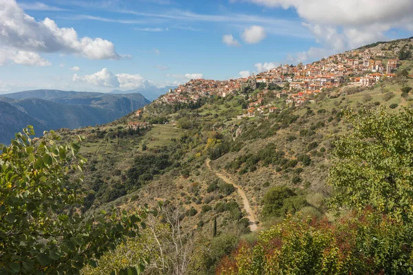 Vue Panoramique Sur Montagne Village Arachova Grèce — Photo