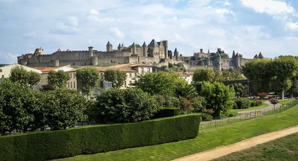 Zobrazit staré opevněné město Carcassonne — Stock fotografie