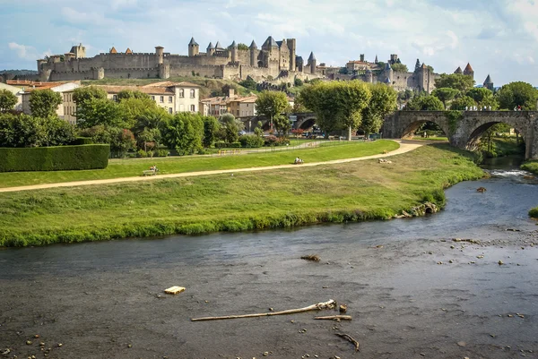 Weergave versterkte van oude stad van Carcassonne — Stockfoto