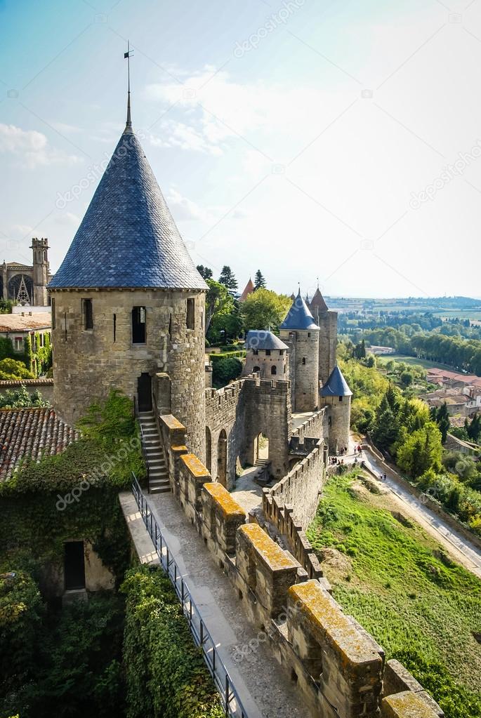 View of old fortified Carcassonne town