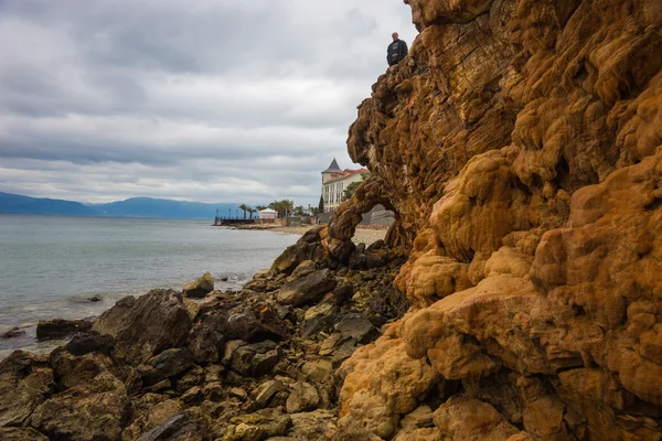 Formações rochosas na praia em Loutra Edipsou — Fotografia de Stock