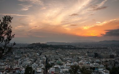 Mount Lycabettus Atina'dan panoramik manzaralı