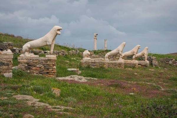 Rzeźby Lwa w archeologiczne wyspie Delos — Zdjęcie stockowe