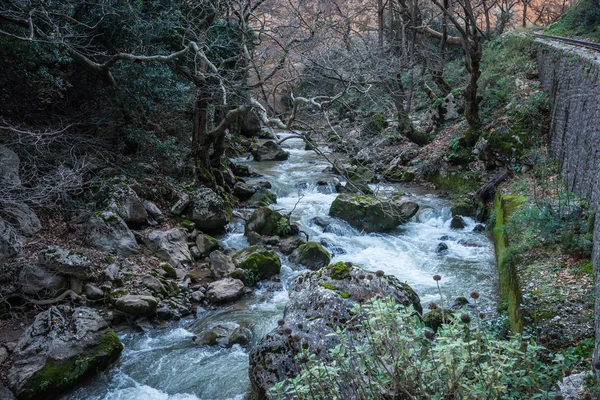 Vouraikos 渓谷の滝のある風景します。 — ストック写真