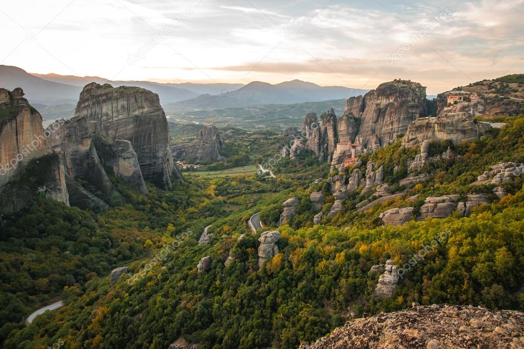 View of the mountains and monasteries of Meteora