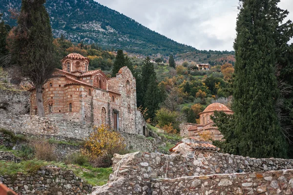 Ruinas del castillo bizantino ciudad de Mystras Imágenes de stock libres de derechos