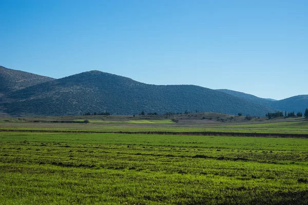 Green plains and mountains around Vitina — Stock Photo, Image