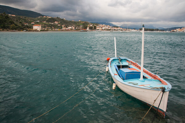 Port and boats at island of Poros, Greece