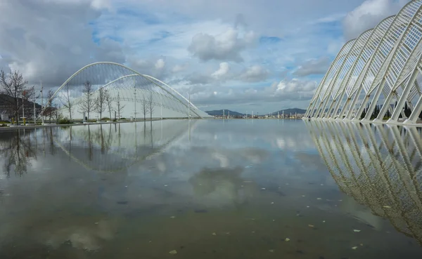 Olimpic complex in Athens with reflections in the lake — Stock Photo, Image