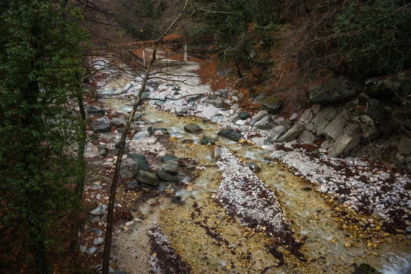 Ποταμό με χρωματιστές πέτρες και ιαματικές πηγές στα Λουτρά Πόζαρ, Βόρεια — Φωτογραφία Αρχείου