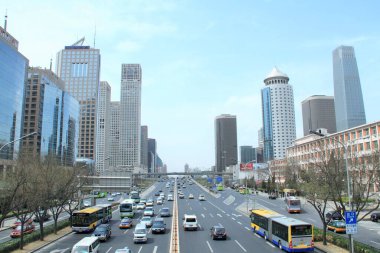Beijing, China - Apr 12, 2010: Skyscrapers along the Jianguomen Outer Street