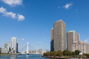 Güneşli bir günde Tokyo 'nun güzel rıhtım manzarası