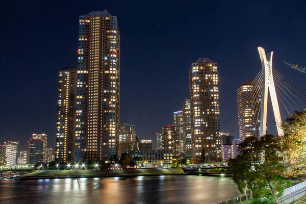 東京夜景 中央大橋 月島エリア — ストック写真