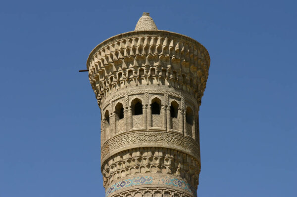Top part of the Kalan minaret in Bukhara, Uzbekistan