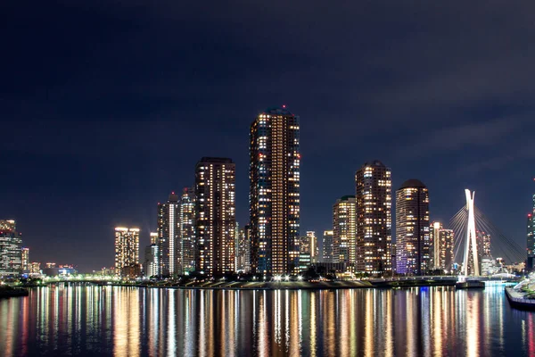 Krásný Tokyo Noční Pohled Odraz — Stock fotografie